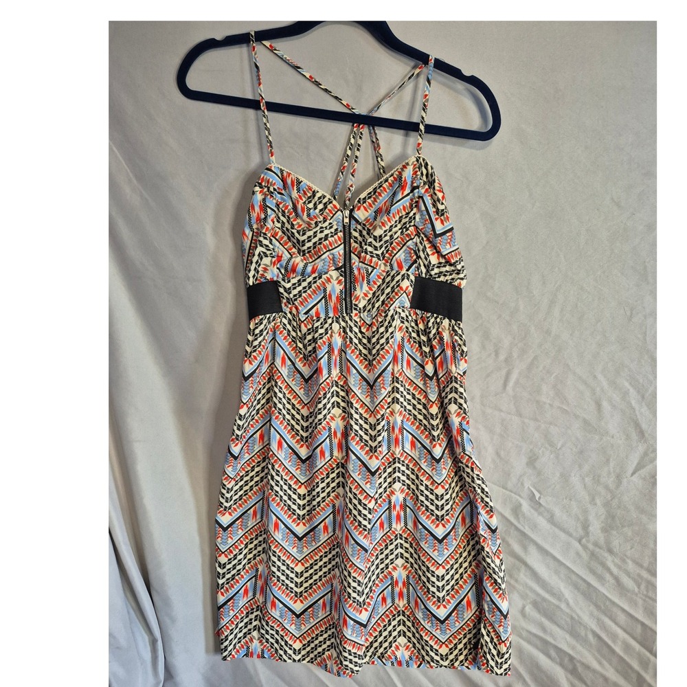 Billabong Dress M Multicolor Geo Print Sleeveless‎ Mini Cami Zipper Front Casual